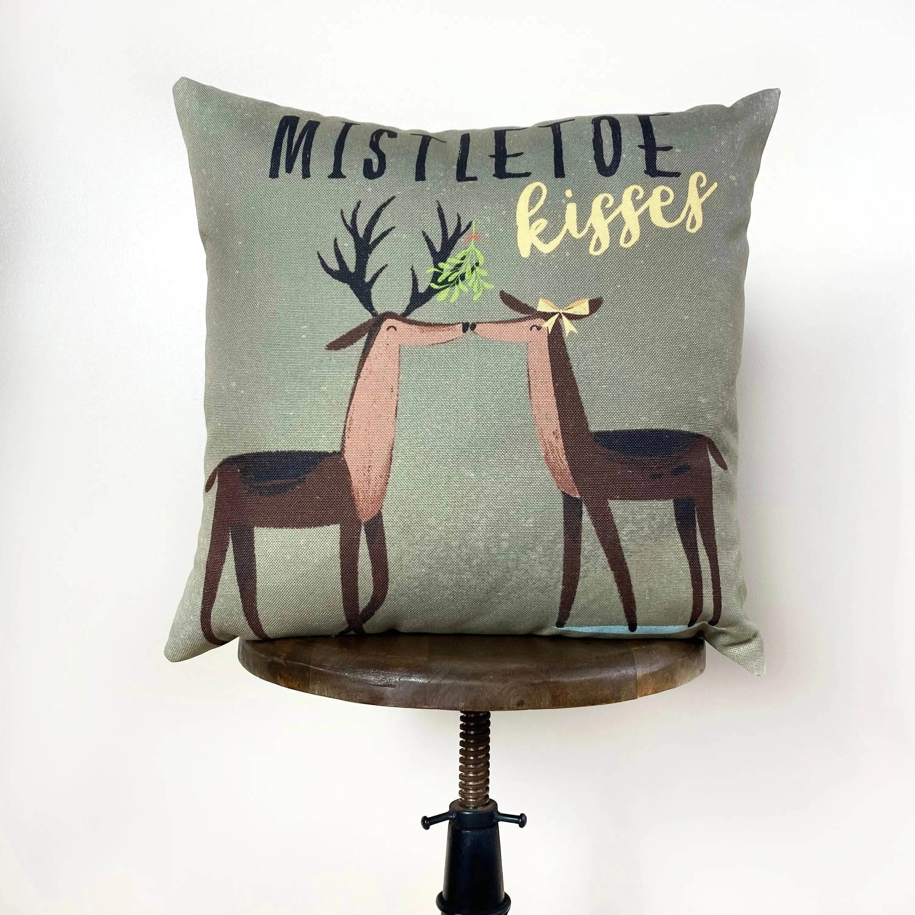 Mistletoe Kisses | Reindeer | Throw Pillow Cover | Rustic Decor | Primitive Christmas Decor Rustic Christmas Decor Home Decor Christmas