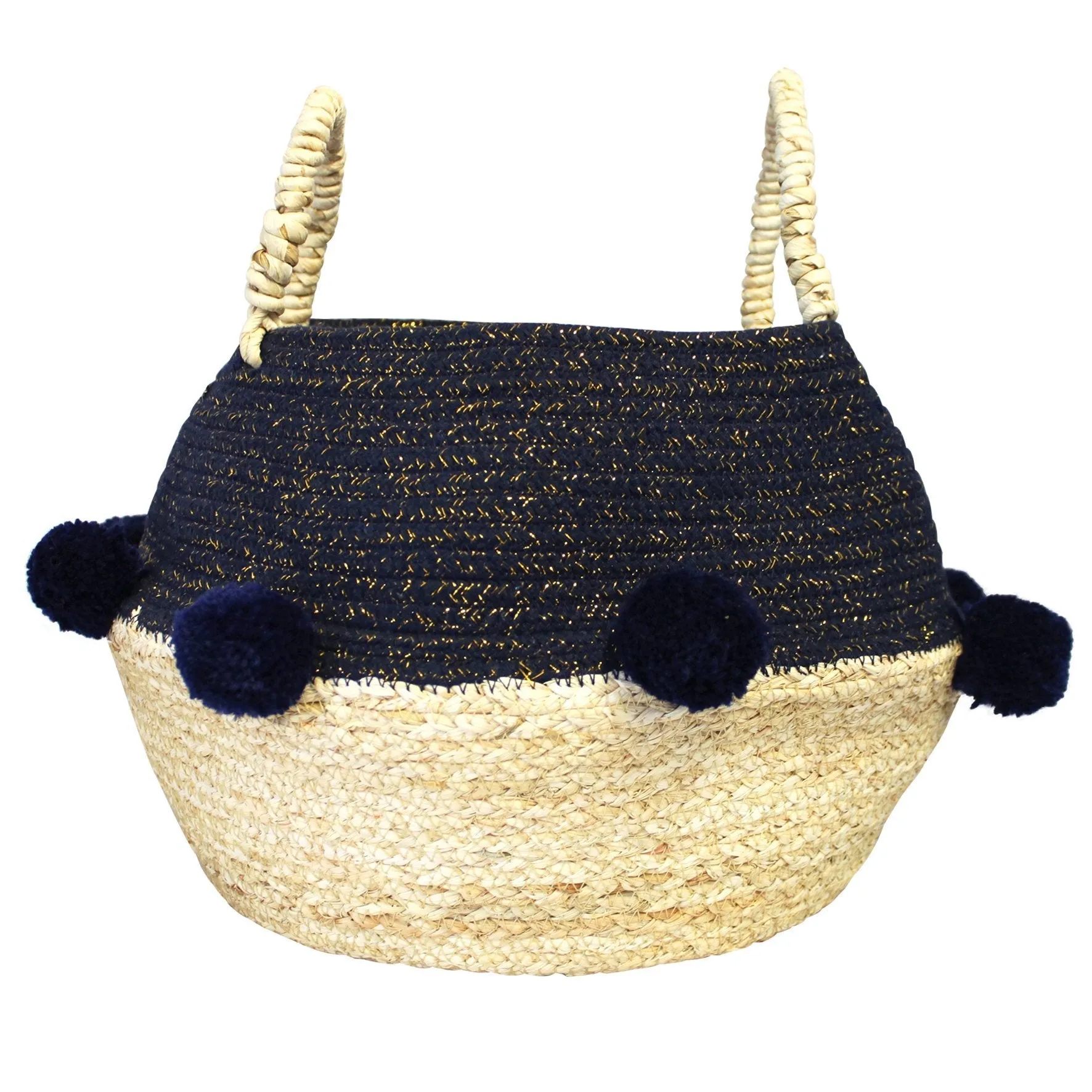 Navy Pom Pom Rope Basket