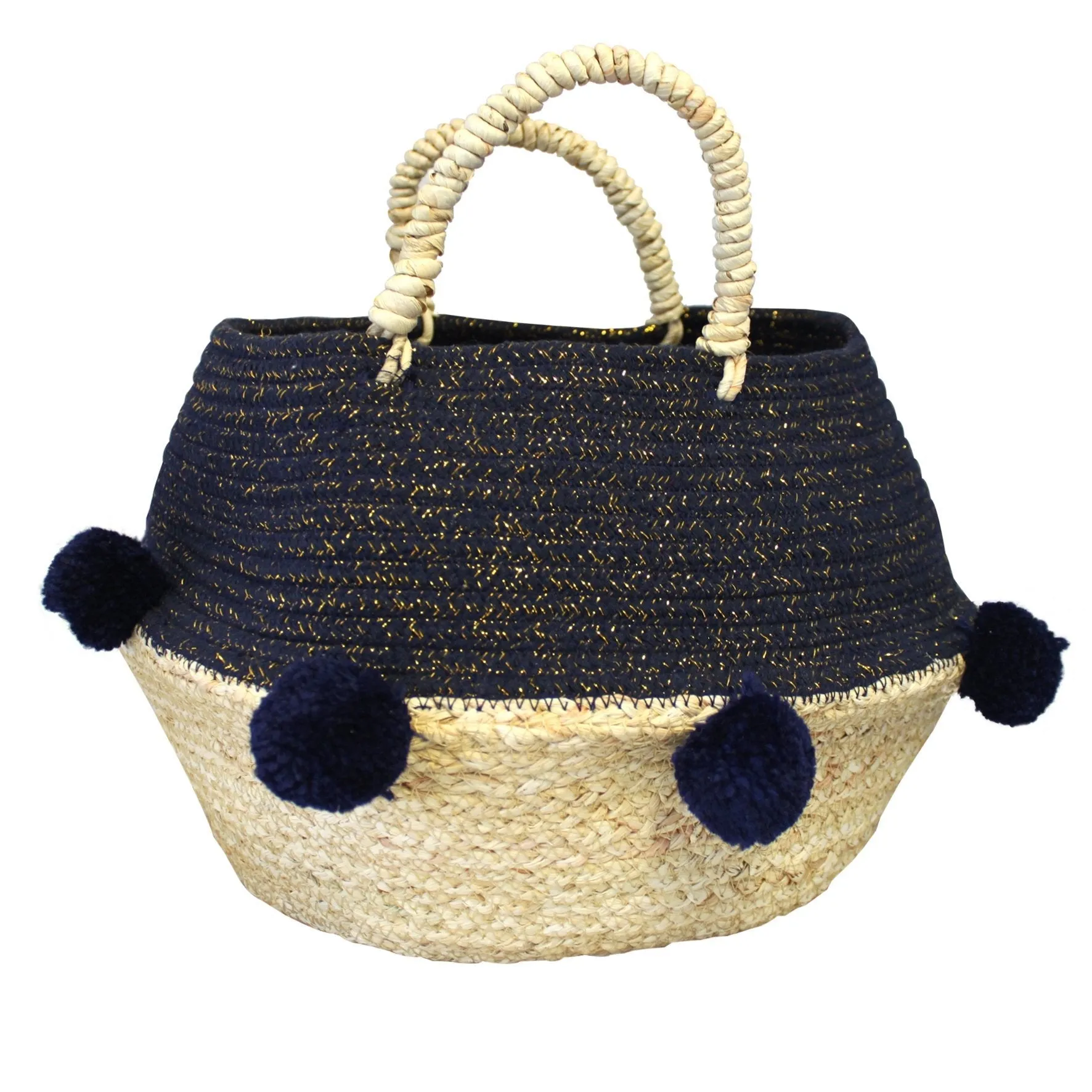 Navy Pom Pom Rope Basket