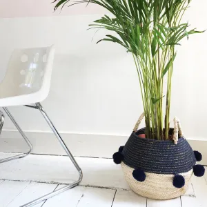 Navy Pom Pom Rope Basket