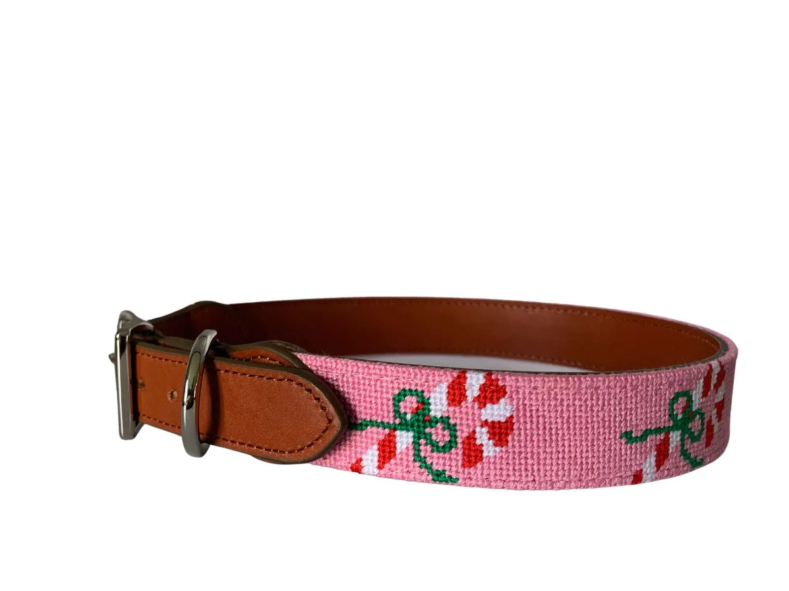 Needlepoint Dog Collar- Candy Cane  Pattern (Pink or Navy)