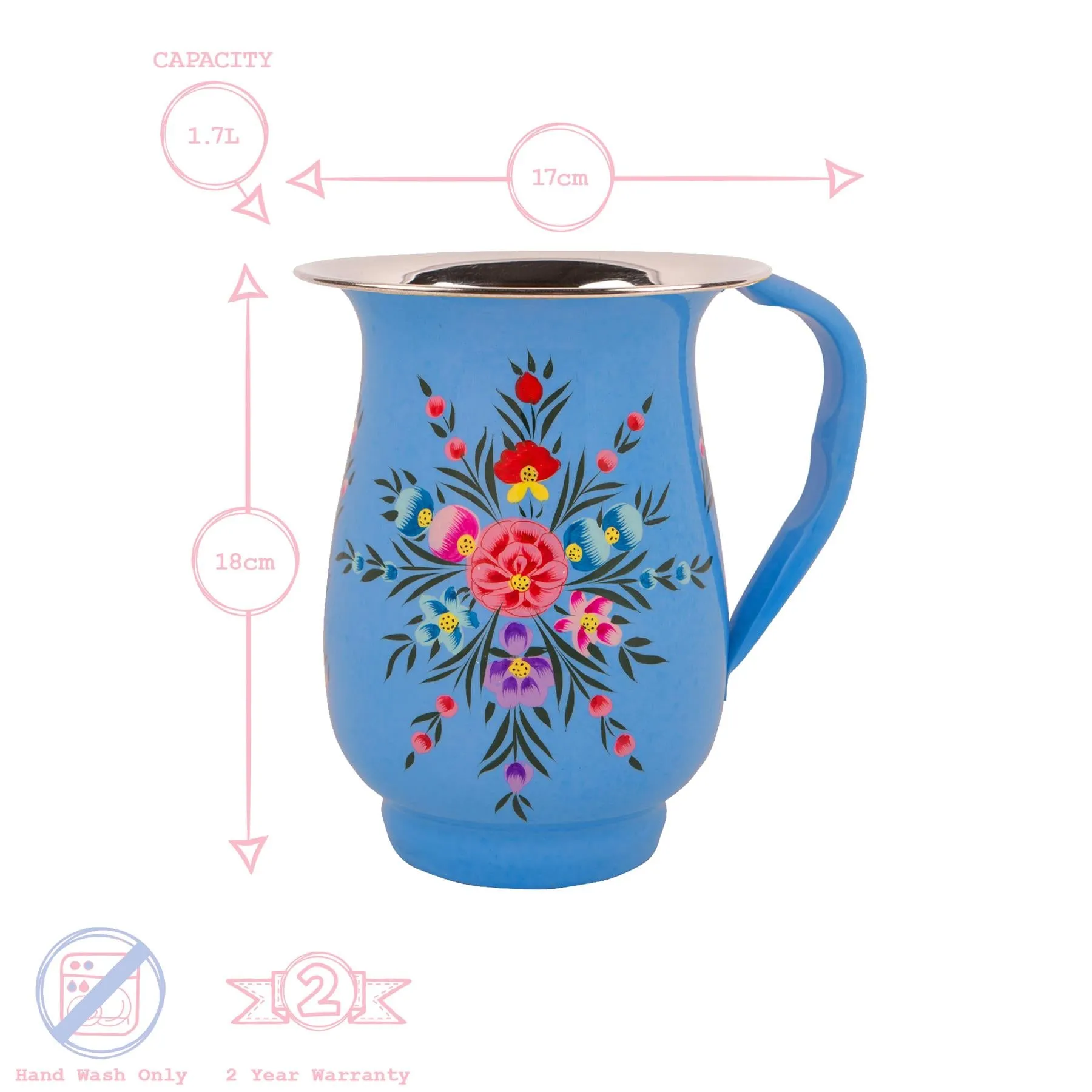 Pansy 1.7L Hand-Painted Picnic Water Jug with 300ml Tumblers Set - By BillyCan