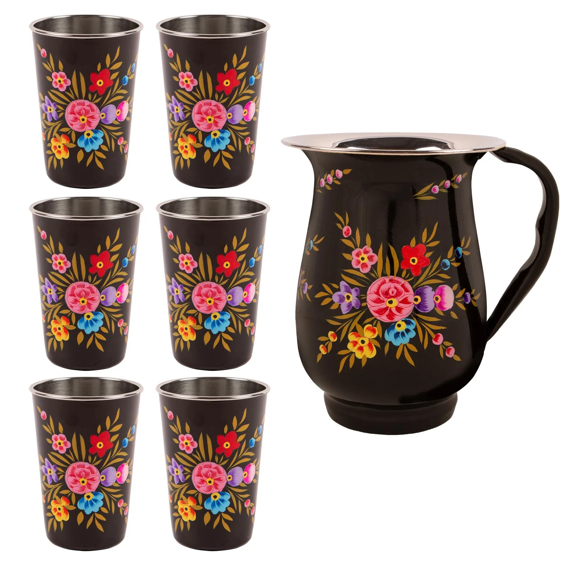 Pansy 1.7L Hand-Painted Picnic Water Jug with 400ml Tumblers Set - By BillyCan