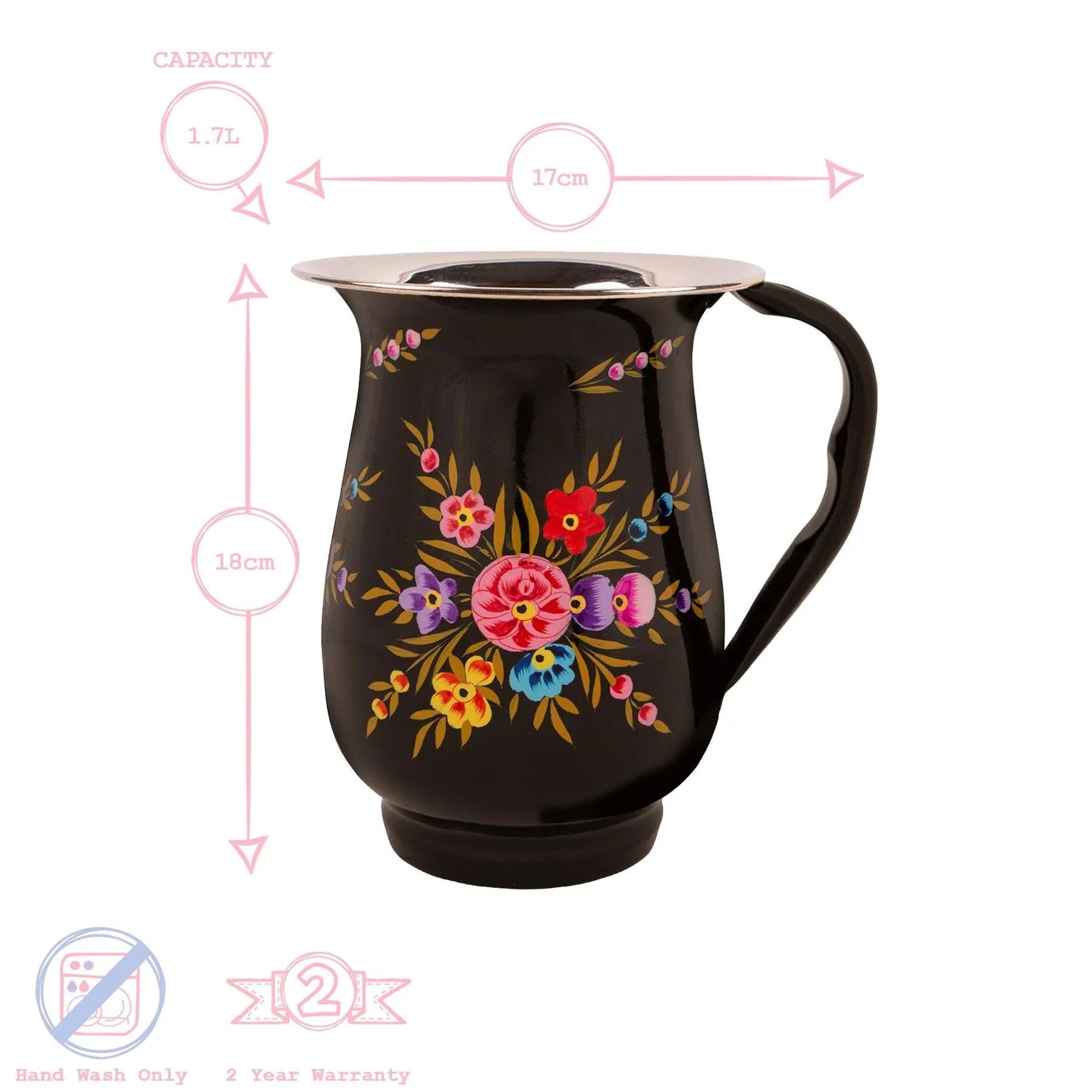 Pansy 1.7L Hand-Painted Picnic Water Jug with 400ml Tumblers Set - By BillyCan