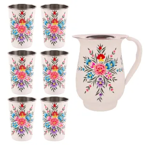 Pansy 1.7L Hand-Painted Picnic Water Jug with 400ml Tumblers Set - By BillyCan