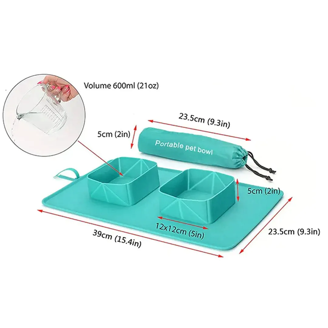 PetAffairs Small Collapsible Double Pet Bowl with Anti-Slip Mat