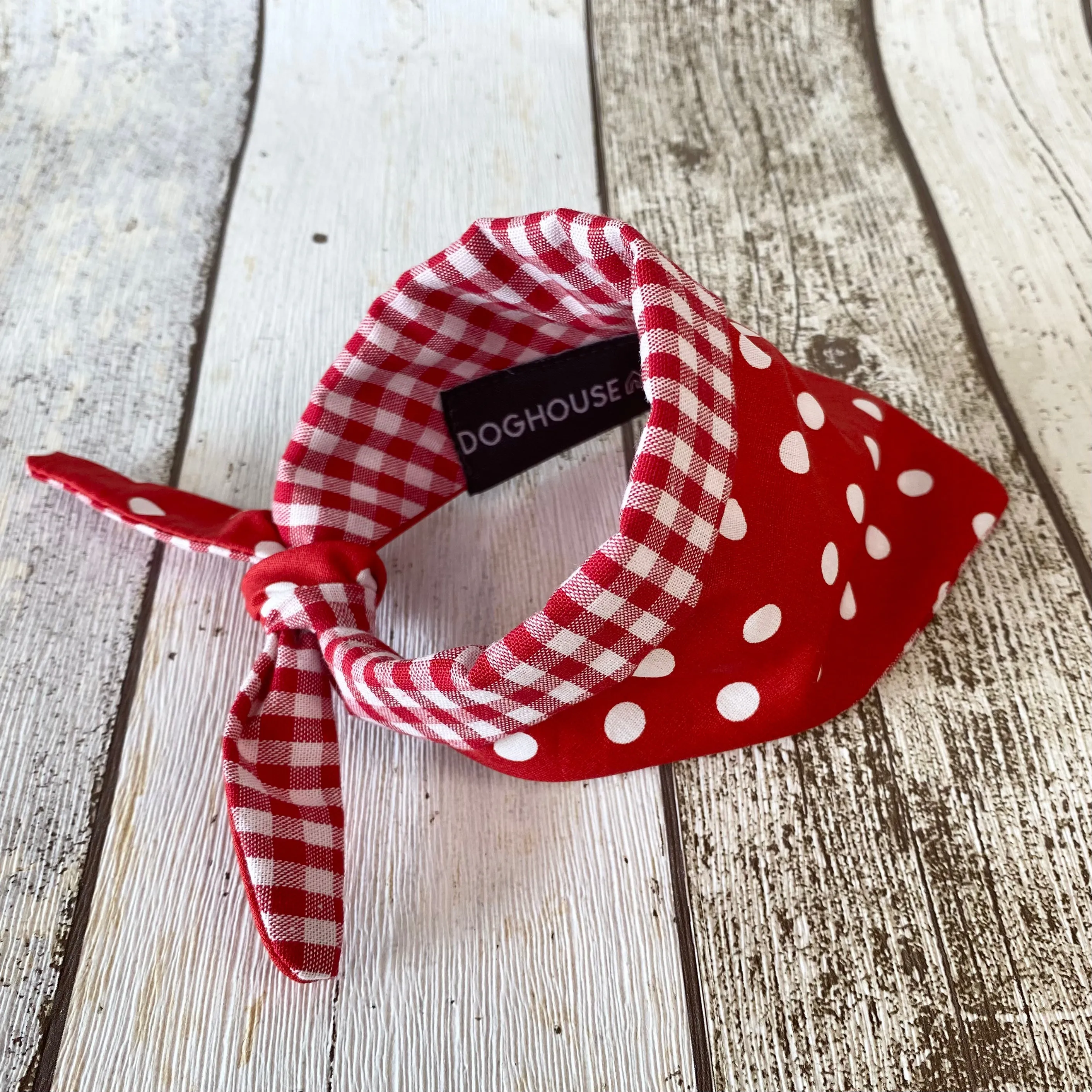 Red Polka Dot Gingham Dog Bandana