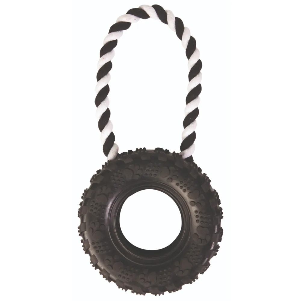 Trixie Tire on a Rope Toy for Dogs | For Medium Chewers (Black)